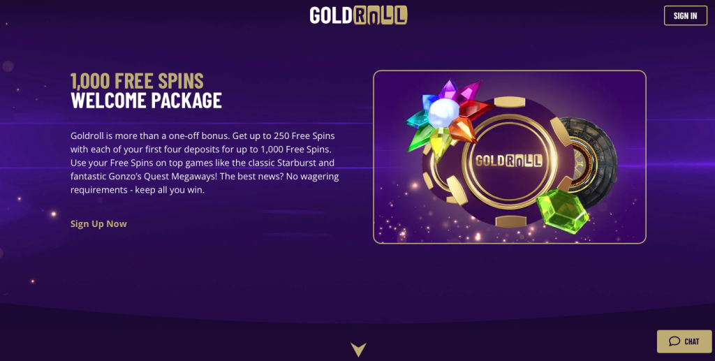 Goldroll Casino bonus och free spins
