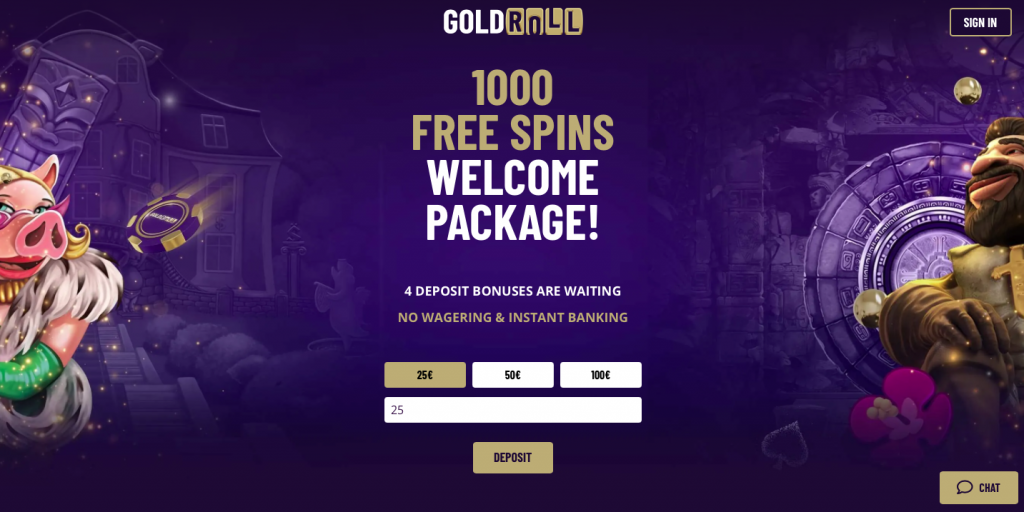 Goldroll Casinos startsida
